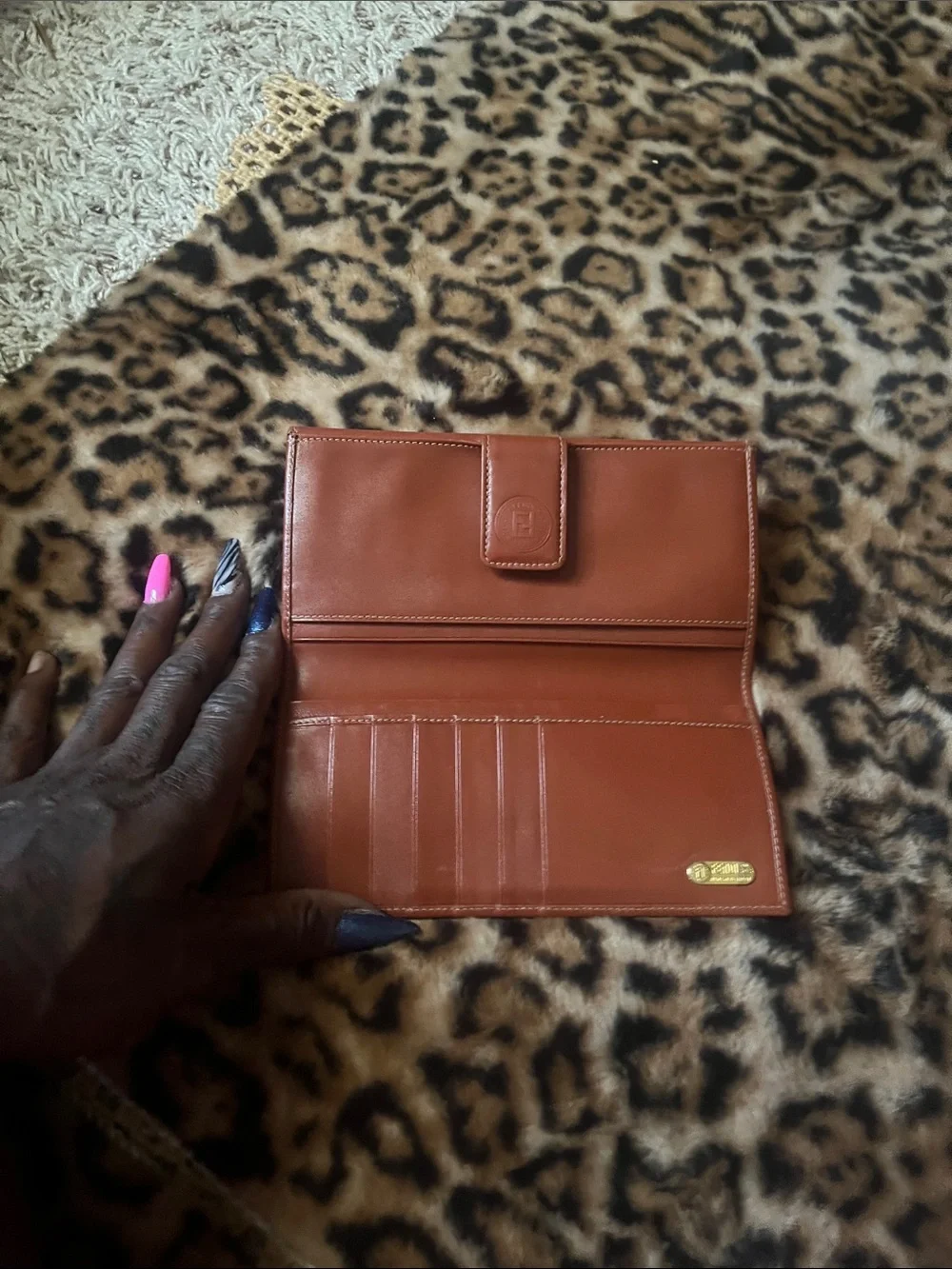 Fendi Black and Brown Striped Continental Wallet